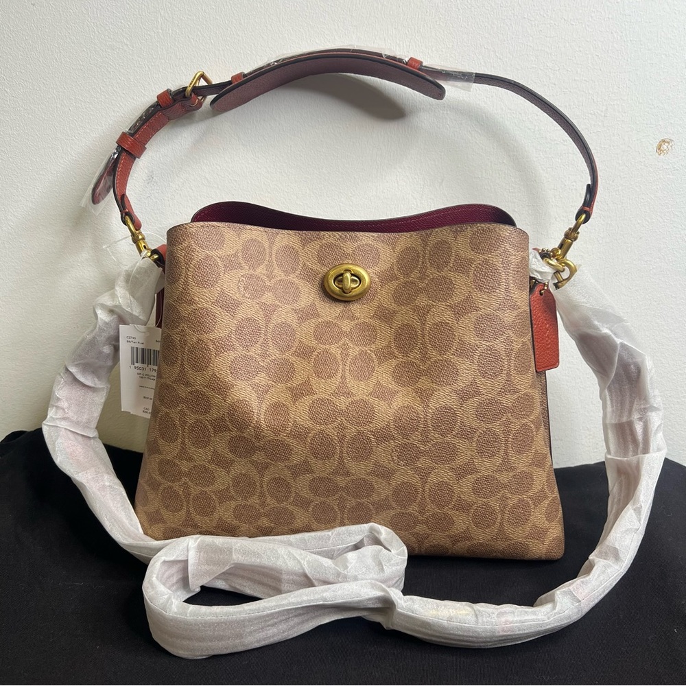 Coach Willow Shoulder Bag Tan Rust Signature Canvas Retail $395 C2745